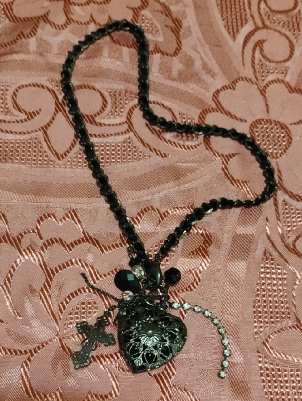 Guess Black Filigree Heart Pendant Necklace
